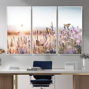 Lavender Field Wall Art Canvas Print, Butterfly Floral