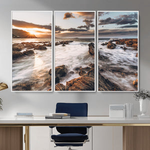 Rocky Coast Ocean Sunset Wall Art Canvas Print, Dramatic