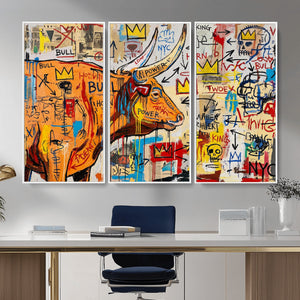Basquiat Style Bull Graffiti Wall Art Canvas Print, Street