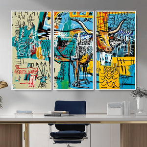 Basquiat Style Bird Bull Graffiti Wall Art Canvas Print,