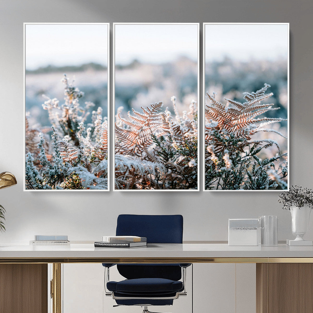 Frosted Fern Wall Art Canvas Print, Soft Winter Botanical
