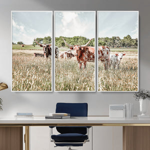 Texas Longhorn Cattle Wall Art Canvas Print, Rustic Ranch