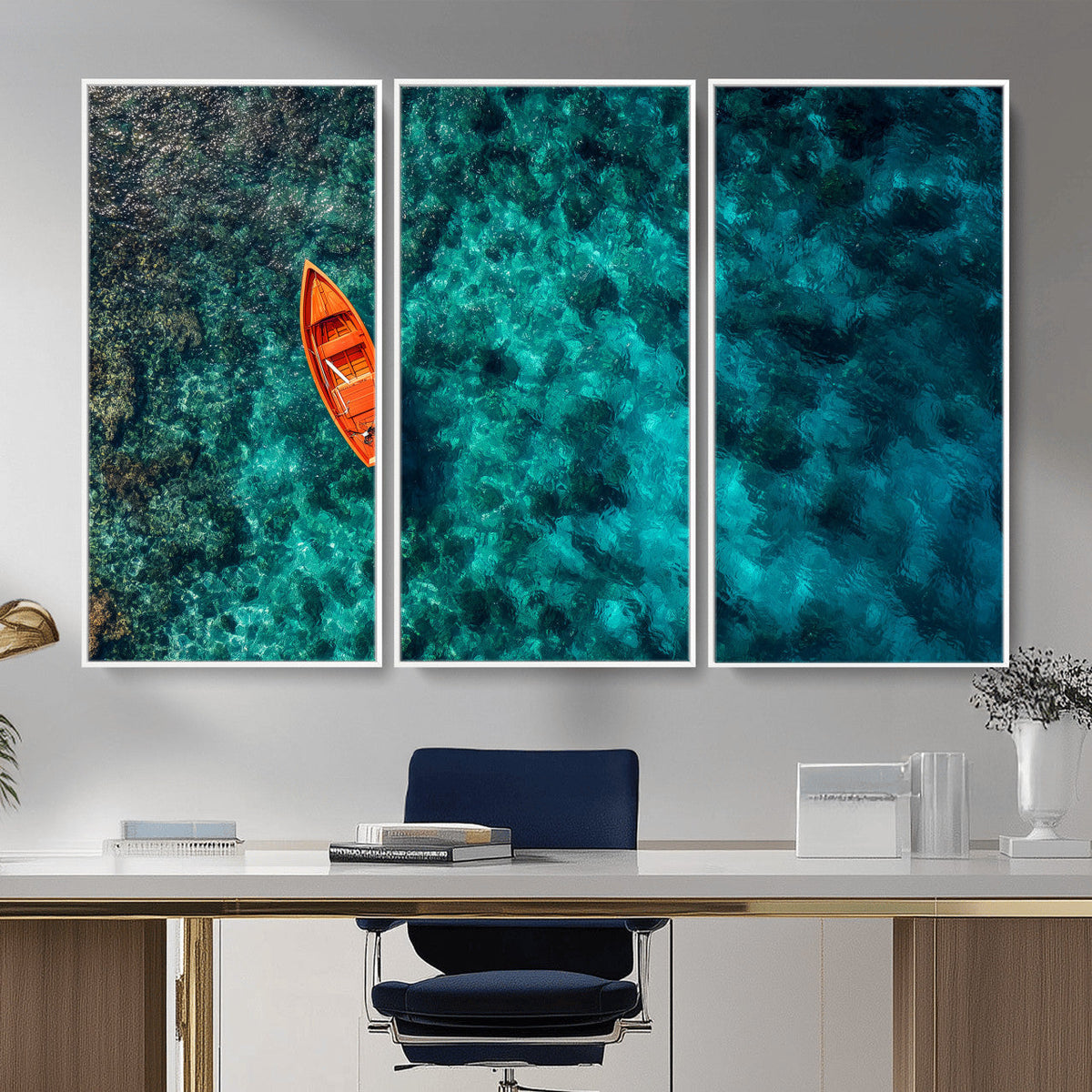 Turquoise Ocean Boat Wall Art Canvas Print