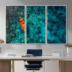 Turquoise Ocean Boat Wall Art Canvas Print