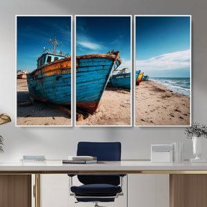 Coastal Fishing Boats Wall Art Canvas Print, Sunset Beach