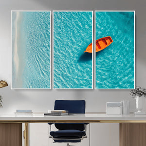 Minimalist Boat Wall Art Canvas Print, Aerial Sea Landscape