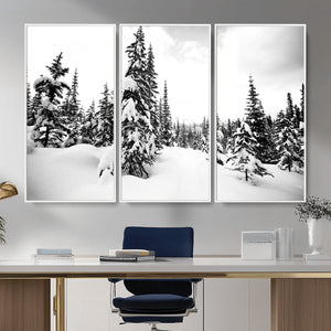 Black and White Snowy Pine Forest Wall Art Canvas Print,