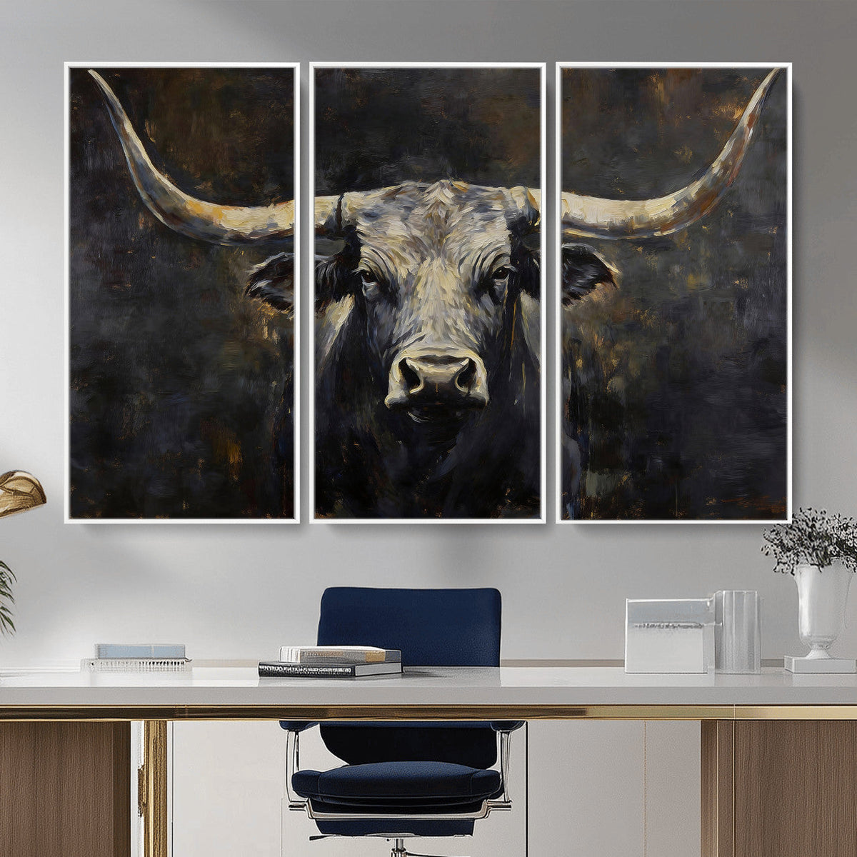 Rustic Longhorn Bull Wall Art Canvas Print – Vintage Western