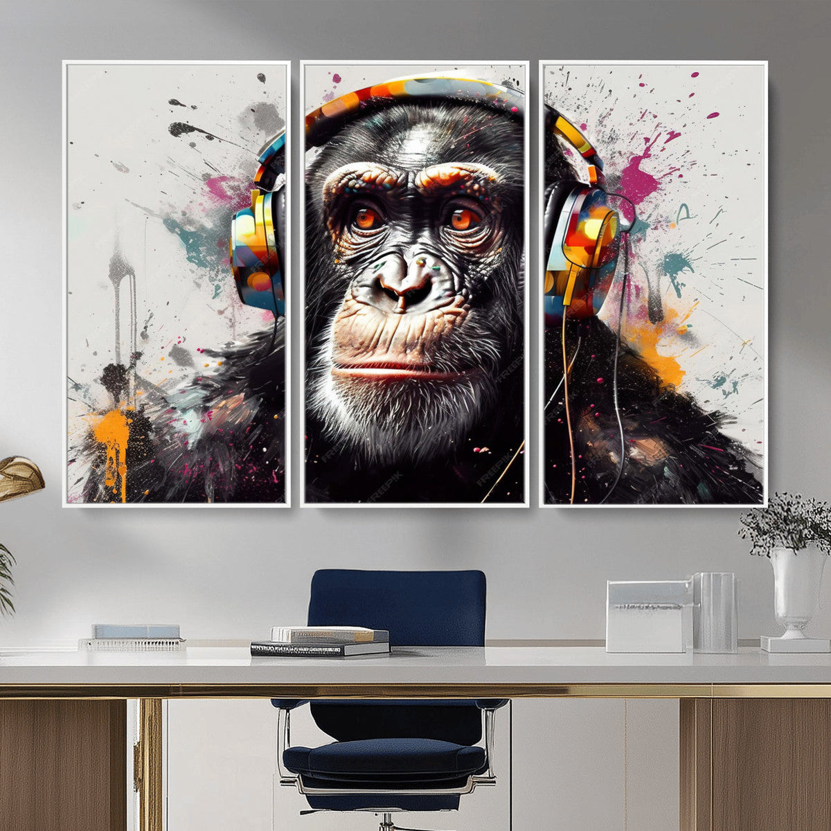 Dj Monkey Wall Art Canvas Print – Colorful Pop Art Banksy