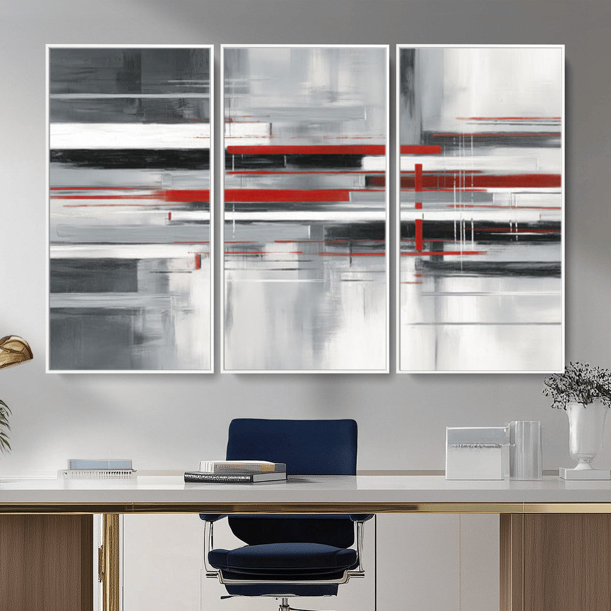 Gray Red Abstract Wall Art Canvas Print, Modern Abstract