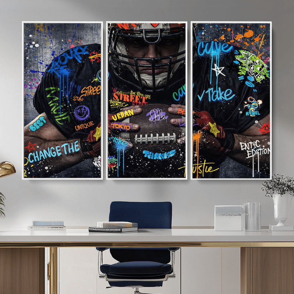 Graffiti American Football Player Street Art Wall Art Canvas