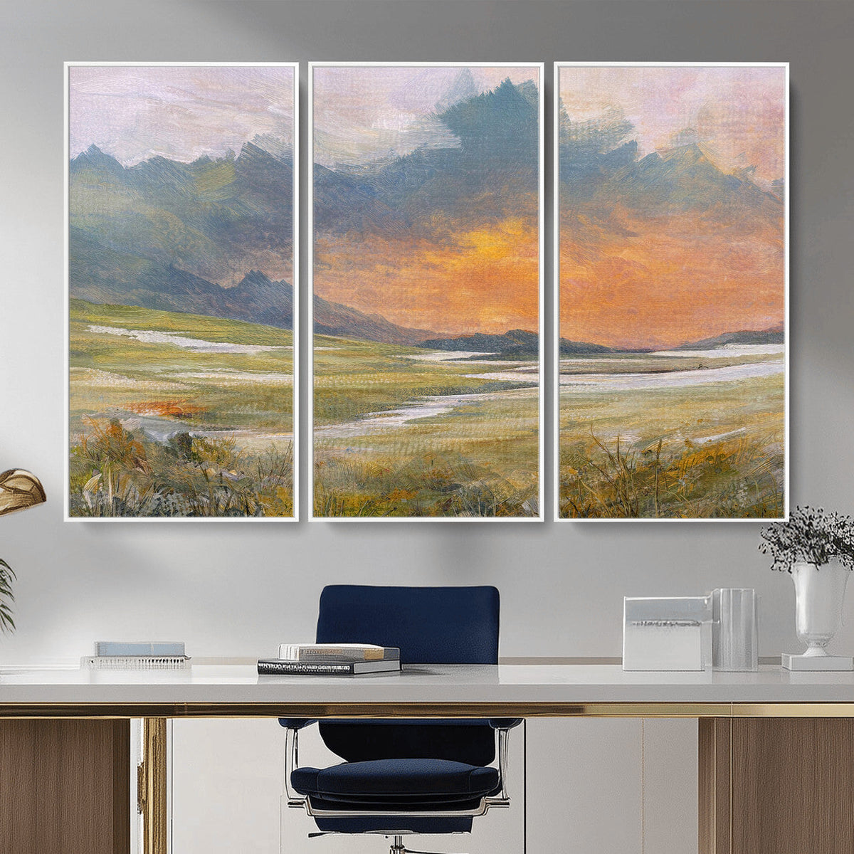 Mountain Sunset Wall Art Canvas Print Vintage Landscape