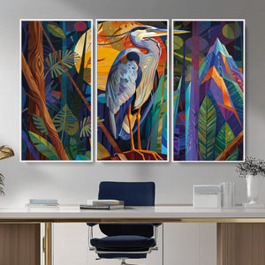 Colorful Heron Wall Art Canvas Print Tropical Bird Abstract