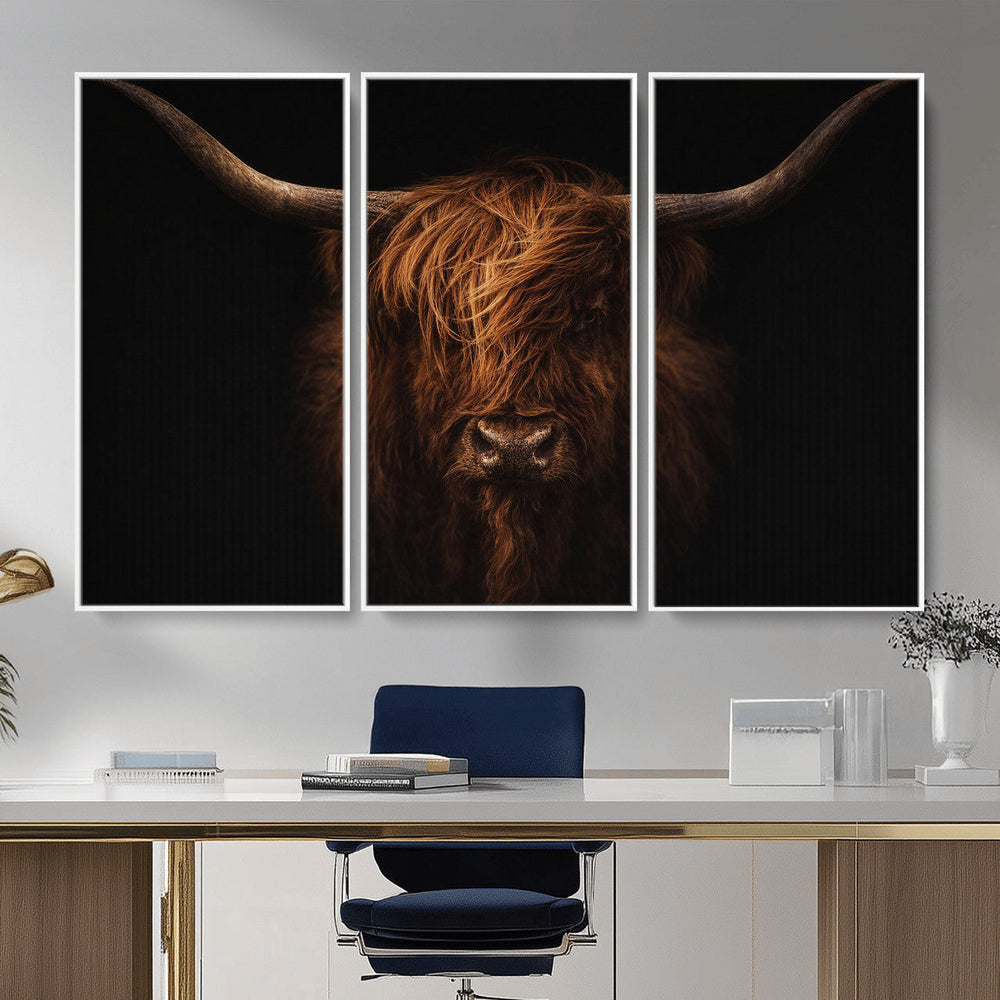 Highland Cow Wall Art Canvas Print – Moody Dark Rustic