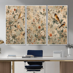 Vintage Birds and Flowers Wall Art Canvas Print, Botanical