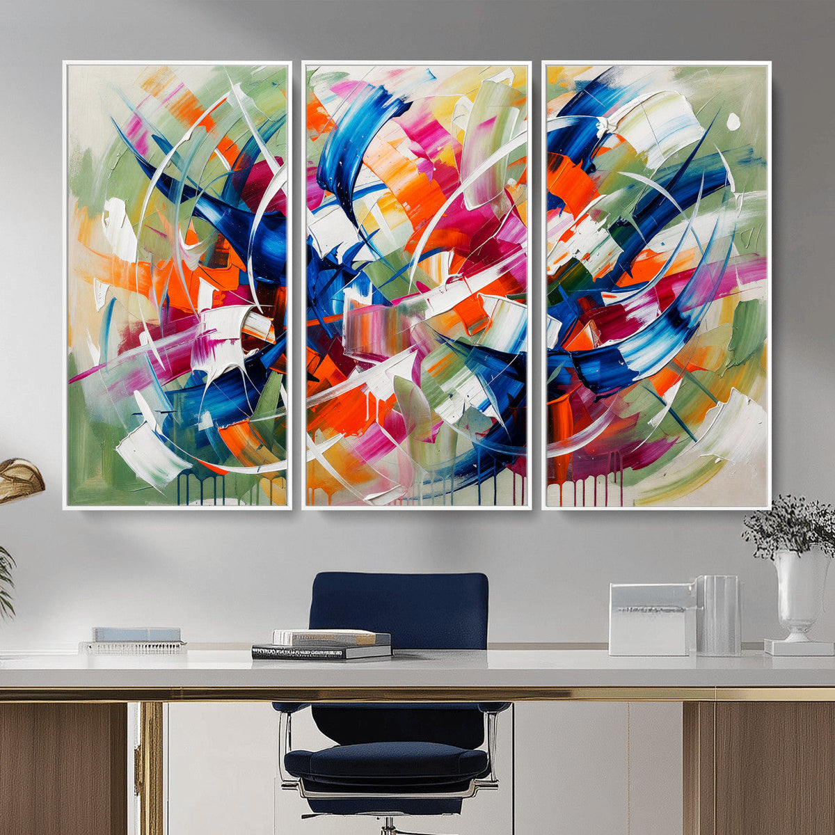 Geometric Abstract Wall Art Canvas Print, Orange Blue