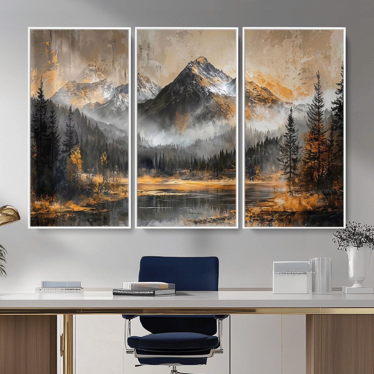 Mountain Lake Canvas Wall Art — Rustic Forest Landscape
