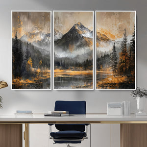 Mountain Lake Canvas Wall Art — Rustic Forest Landscape