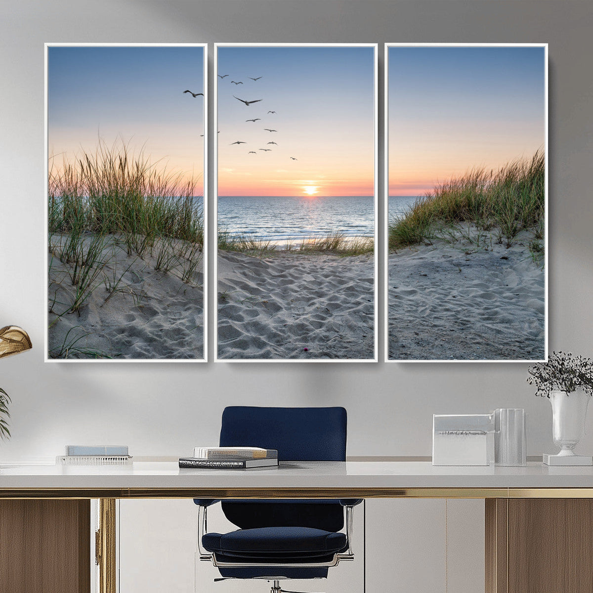 Sandy Dune Path Sunset Canvas Wall Art — Seagulls Beach