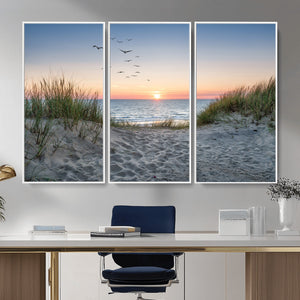 Sandy Dune Path Sunset Canvas Wall Art — Seagulls Beach