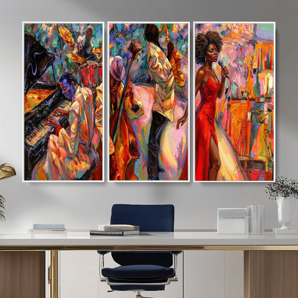 African American Jazz Singer Canvas Art — Red Dress Black