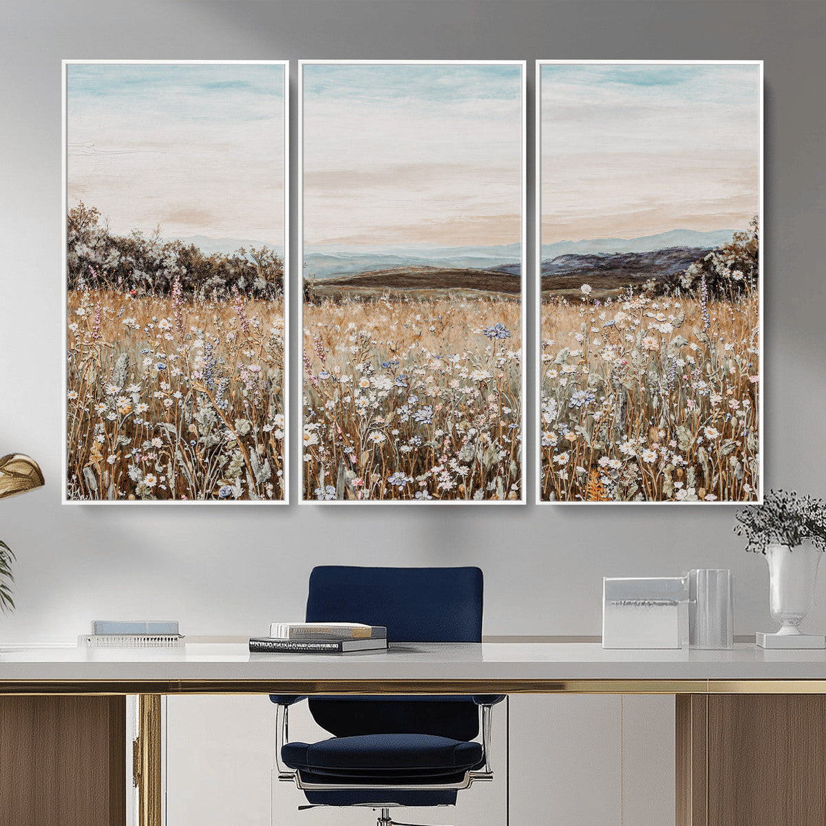 Neutral Wildflower Field Canvas Wall Art — Beige Earth Tone