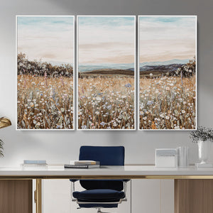 Neutral Wildflower Field Canvas Wall Art — Beige Earth Tone
