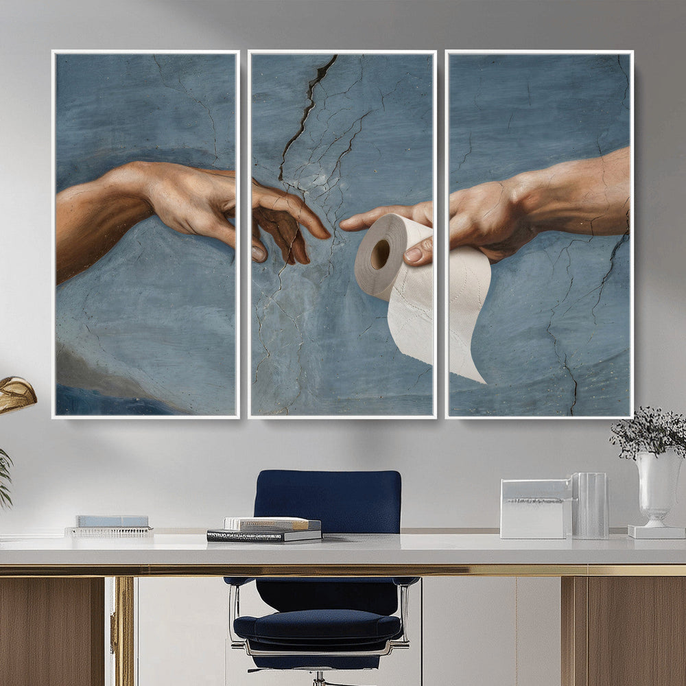 Funny Bathroom Canvas Wall Art, Michelangelo Creation of