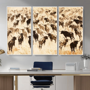 Texas Longhorn Sepia Canvas Wall Art, Western Cattle