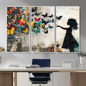 Banksy Butterfly Girl Wall Art Canvas Print, Framed Street