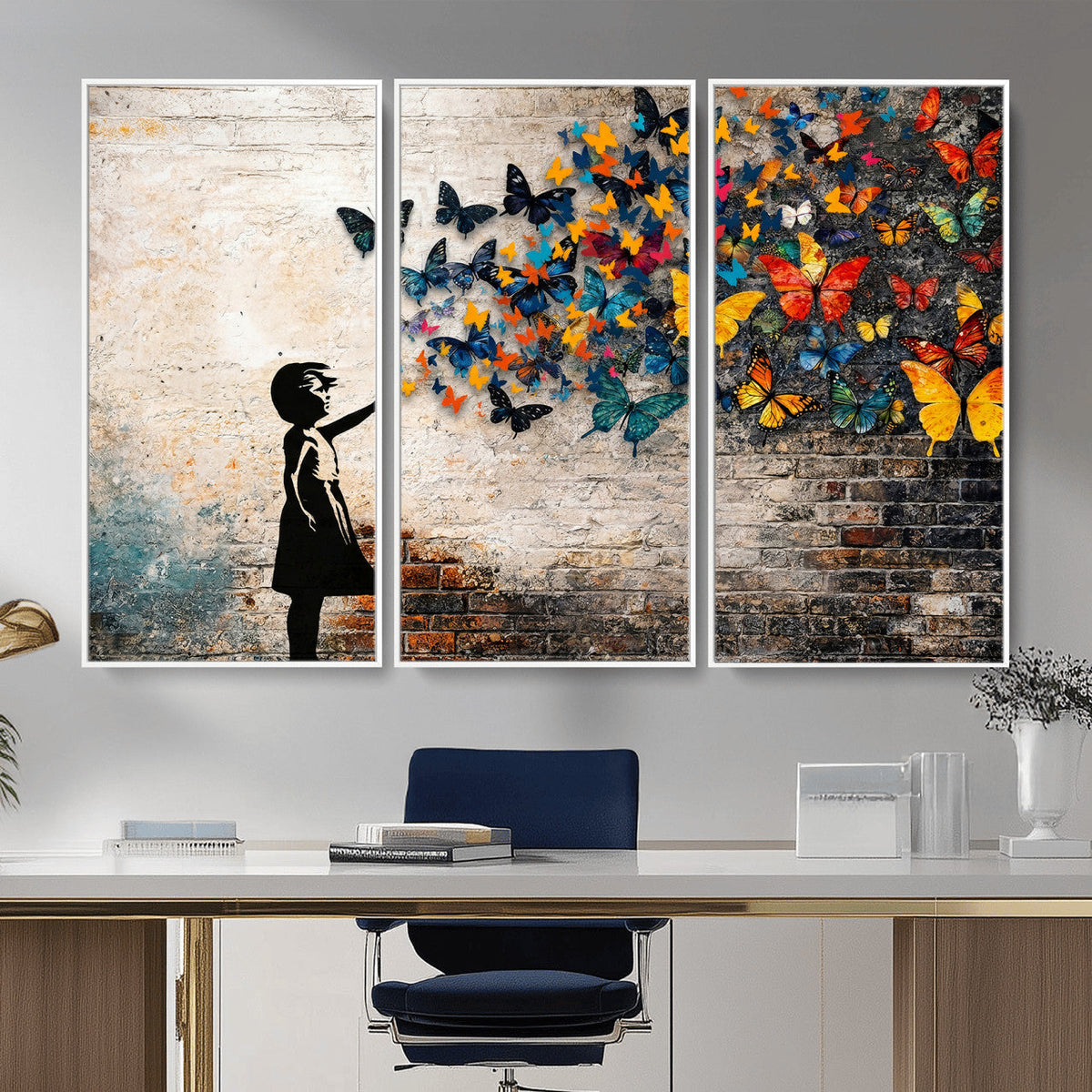 Banksy Graffiti Butterfly Girl Wall Art Canvas Print, Framed