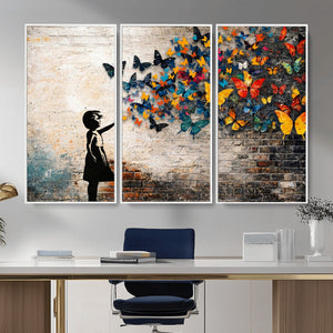 Banksy Graffiti Butterfly Girl Wall Art Canvas Print, Framed