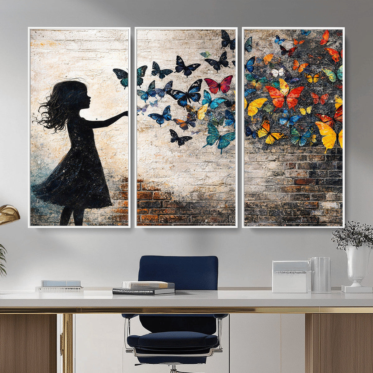 Banksy Butterfly Girl Wall Art Canvas Print, Framed Street