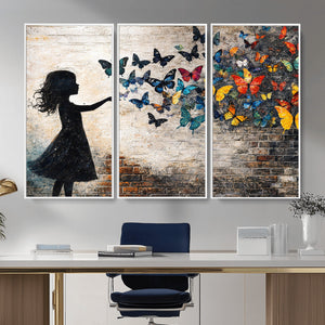 Banksy Butterfly Girl Wall Art Canvas Print, Framed Street