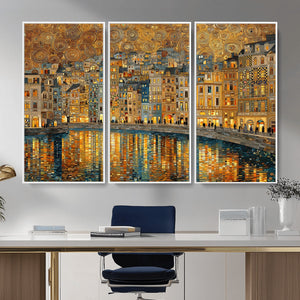 Gustav Klimt Golden Cityscape Wall Art Canvas Print, Framed