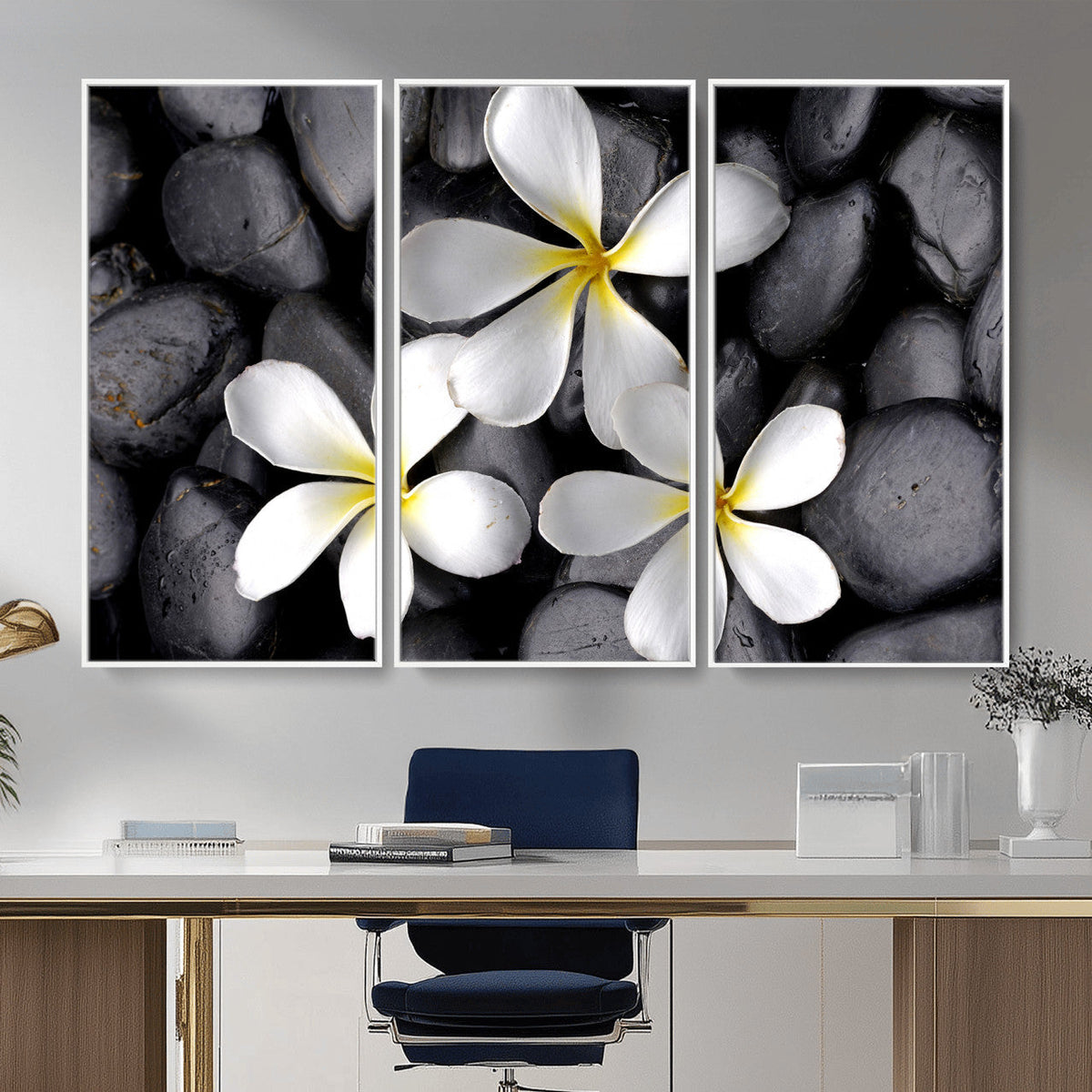 Plumeria Frangipani Black Stone Canvas | White Flower Spa
