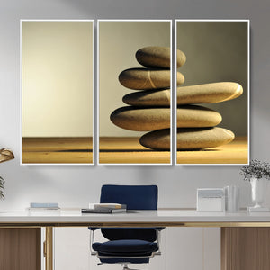 Zen Stone Wall Art Canvas Print, Balanced Rock Stack Framed