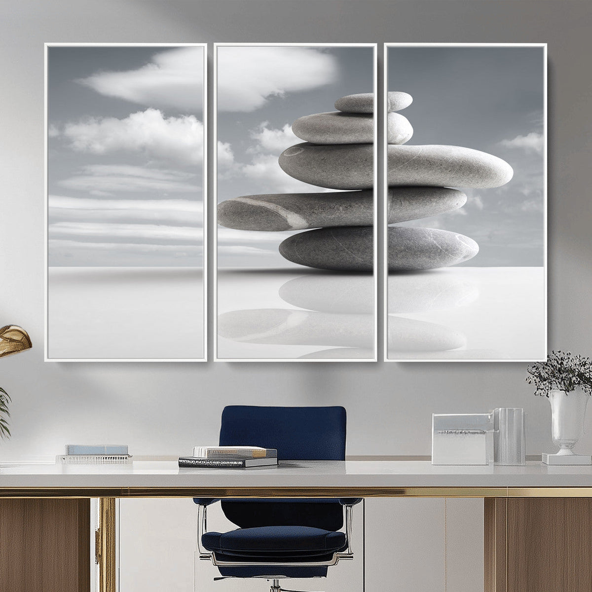 Zen Stone Wall Art Canvas Print, Balanced Rock Stack Framed