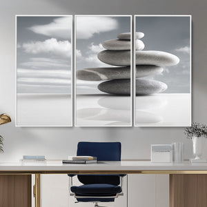 Zen Stone Wall Art Canvas Print, Balanced Rock Stack Framed