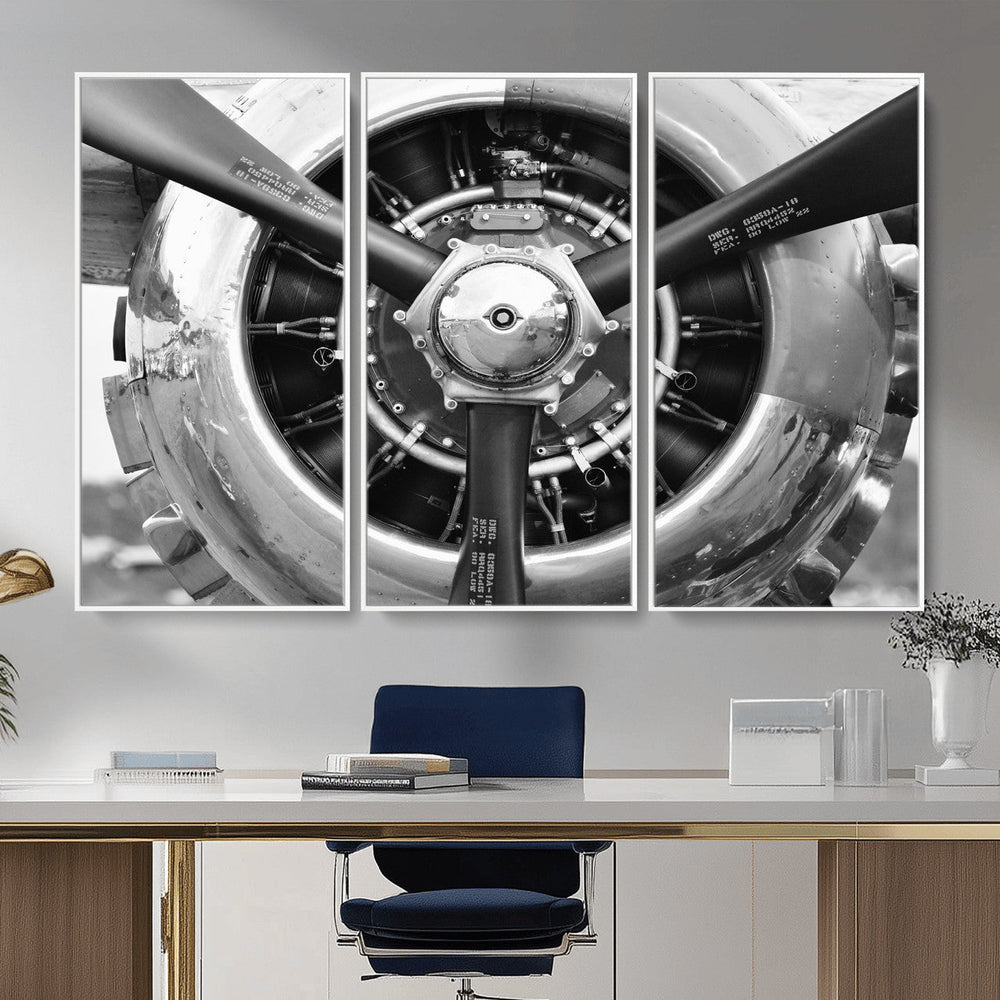 Vintage Propeller Plane Wall Art Canvas Print, Black and