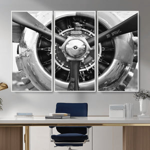 Vintage Propeller Plane Wall Art Canvas Print, Black and