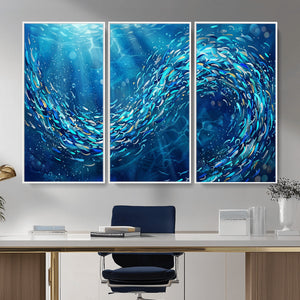 School of Fish Canvas Print | Blue Ocean Underwater Wall Art