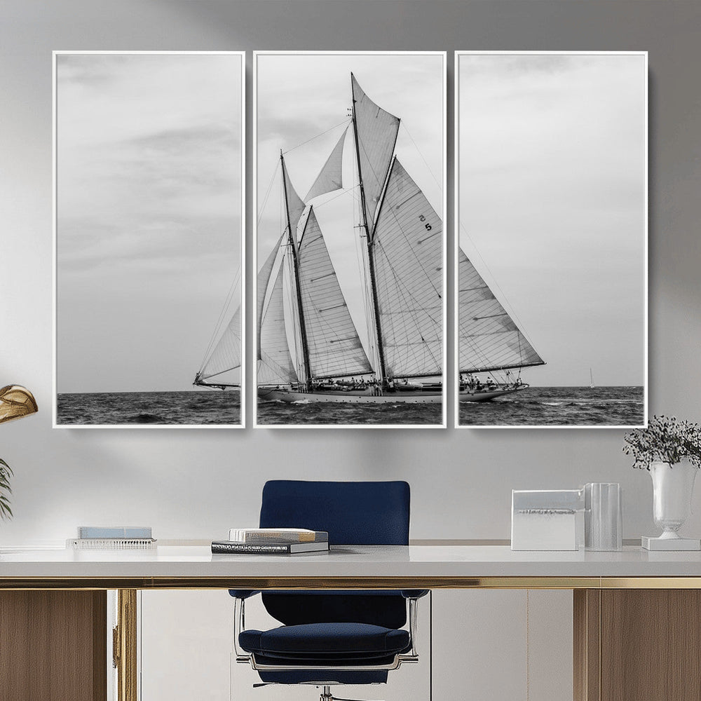 Vintage Sailboat Wall Art Canvas Print, Black and White