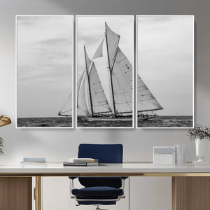 Vintage Sailboat Wall Art Canvas Print, Black and White