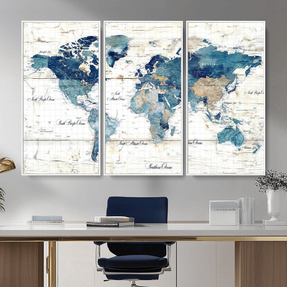 Watercolor World Map Canvas Wall Art Print – Abstract