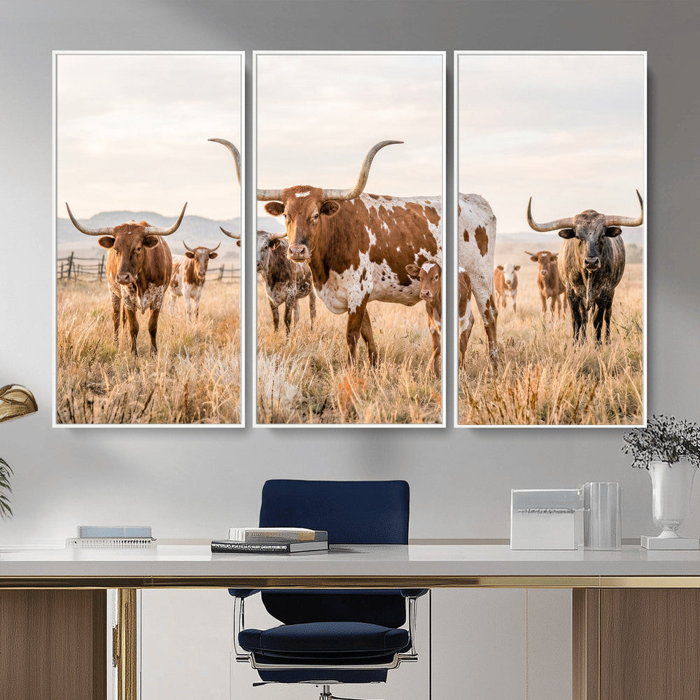 Texas Longhorn Canvas Wall Art, Rustic Farm Animal Photography Print, Farmhouse Country Decor, Western Ranch Art