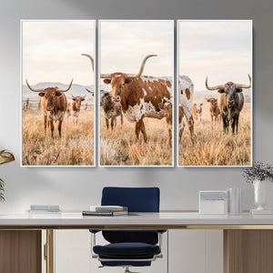 Texas Longhorn Canvas Wall Art, Rustic Farm Animal Photography Print, Farmhouse Country Decor, Western Ranch Art