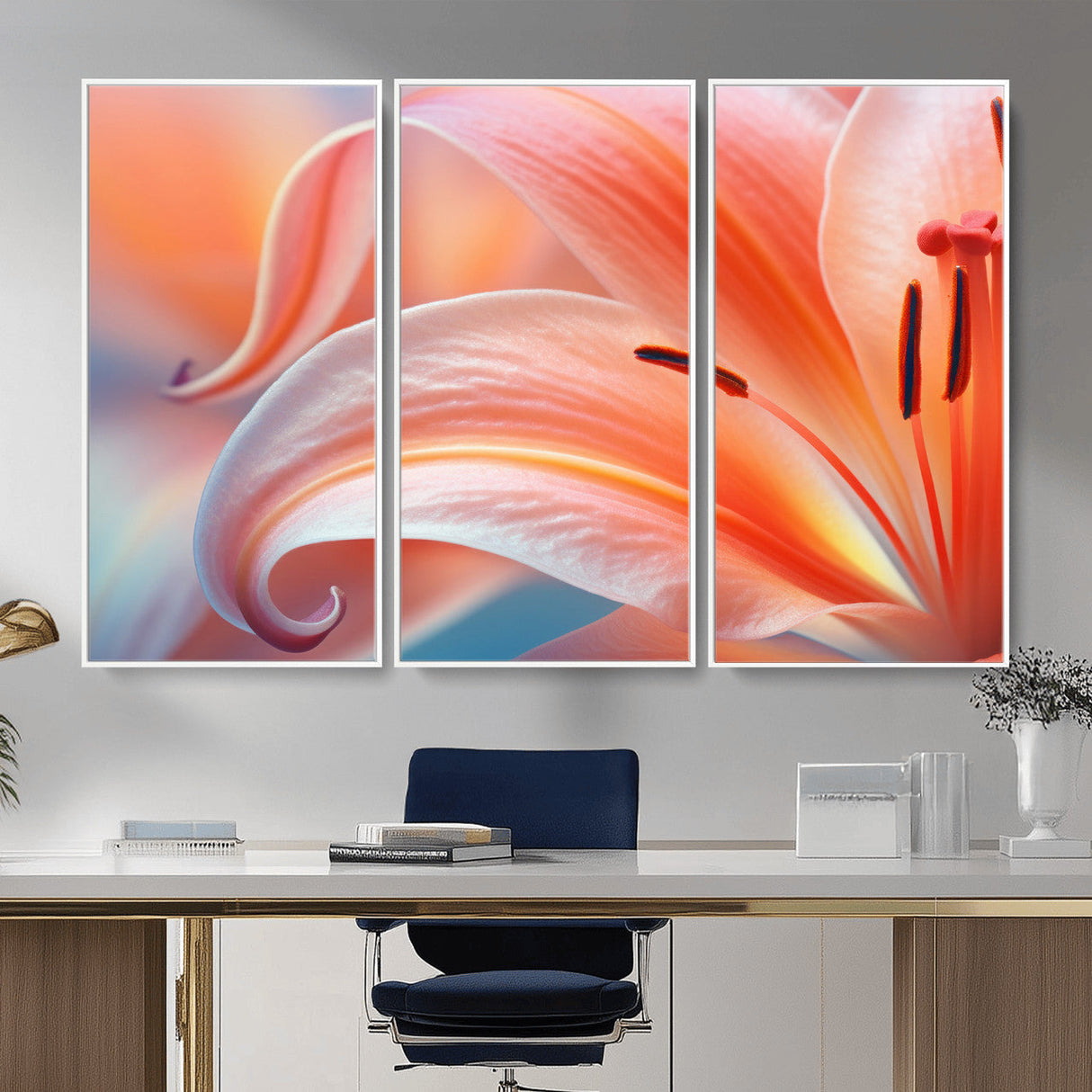 Peach Lily Canvas Wall Art, Coral Pink Flower Macro Photo Print, Botanical Bedroom Decor, Soft Floral Photography, Living Room Wall Art