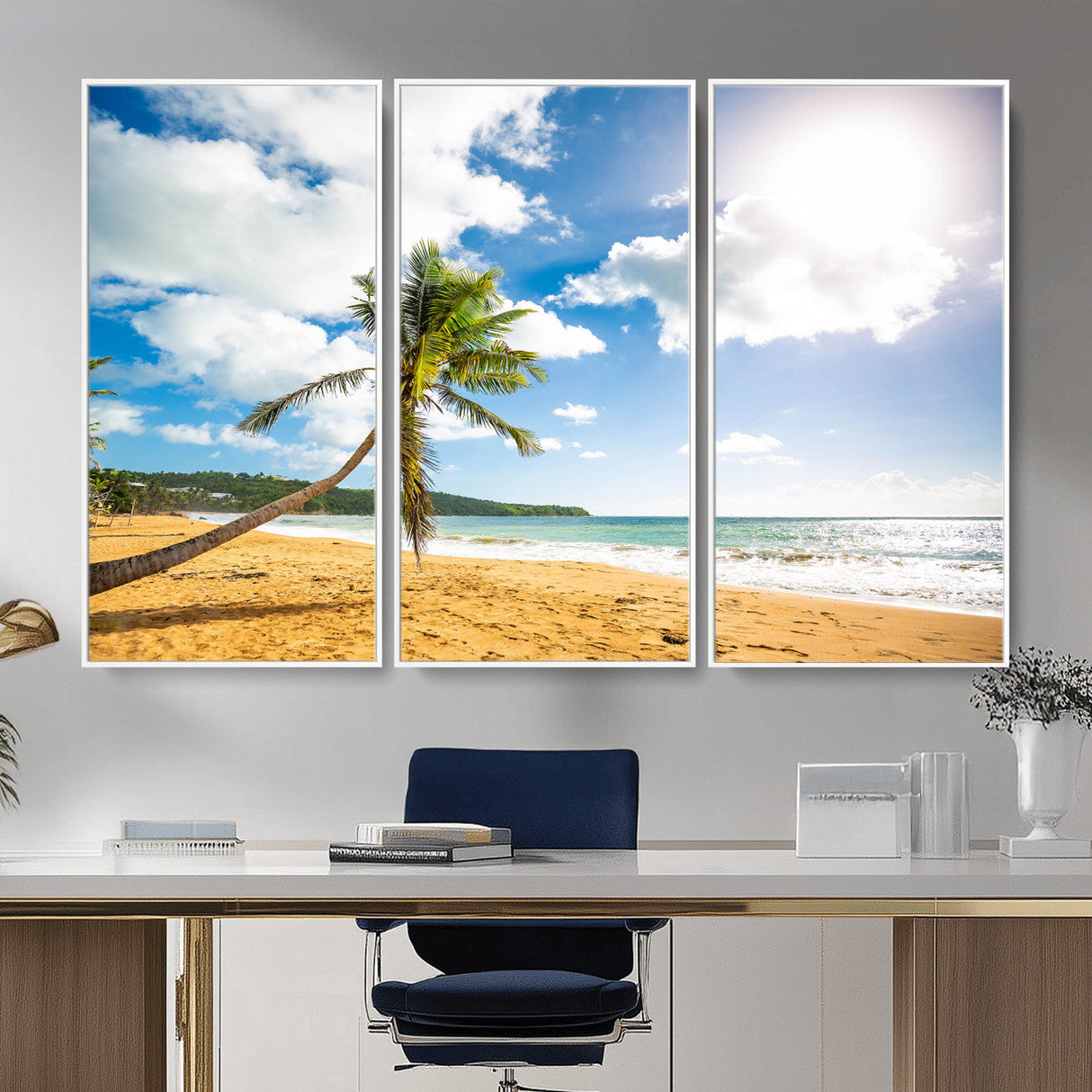 Tropical Beach Canvas Wall Art, Palm Tree Ocean Photo Print, Coastal Living Room Decor, Turquoise Sea Beach House Art, Summer Wall Art