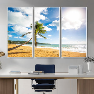 Tropical Beach Canvas Wall Art, Palm Tree Ocean Photo Print, Coastal Living Room Decor, Turquoise Sea Beach House Art, Summer Wall Art